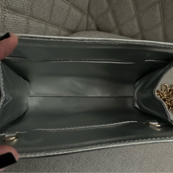 Larroude Erin crystal silver gray  clutch bag with removable gold chain strap - Picture 10 of 14